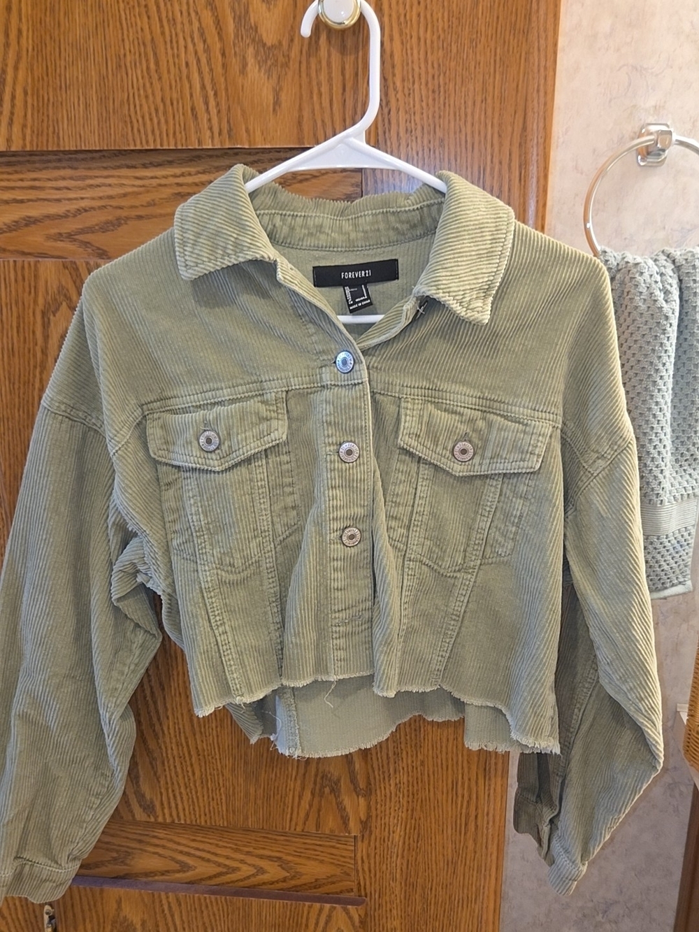 Forever 21 Olive Green Cropped Corduroy Jacket
